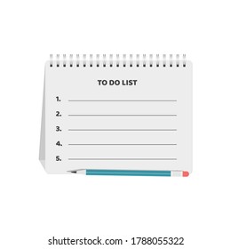 To-do list on a triangular notepad, a vertical surface and a simple pencil for notes. Vector illustration, flat cartoon design, isolated on white background, eps 10.