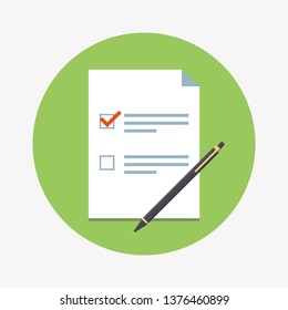 Todo list page with pen. Flat design, vector illustration.