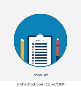 To-do List, Pen and Pencil. Time Planning. Time Management. Modern Vector Icons in Round Shape