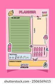 Plantilla de la página de Scrapbooking del planificador diario. Es una linda página de scrapbooking de estilo plano.