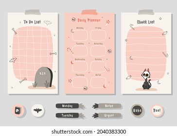 To-do list planner set with cute illustration halloween theme graphic for journaling, sticker, and scrapbook.