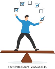 Todo list professional, business or work accomplishment, Project management to track completed tasks or checklist for completion, Juggling checkbox on unicycle

