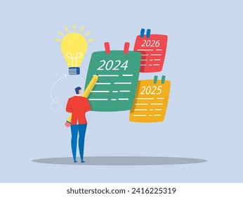 Todo list for responsibility and achievement concept businessman planning schedule pencil  2024,2025,2026 strategy for business success flat vector illustrator