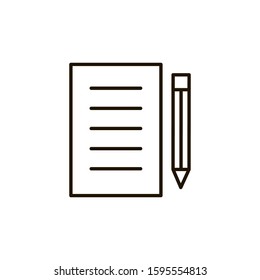 A to-do list sheet and a pencil. Line icon on an isolated white background