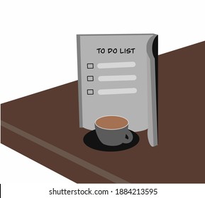 To-do list, tasks for day with morning coffee on table. Bullet journal or diary. Planning and design concept. Minimal style. 
