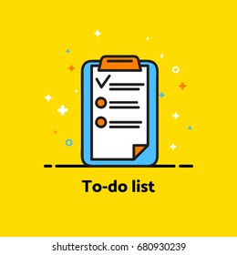 To-do list theme,clip board and check marks, flat style, colorful,  Vector illustration, yellow icon for info graphics