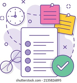 to-do list with timeline Concept, Project Summary Reports with Key Note vector color icon design, business corporation symbol, Joint partnerships Sign, Sales and Marketing management stock illustratio