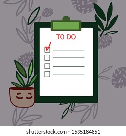 To-do list. Vector illustration with leaves. Botanical flower planer. Cute ficus.