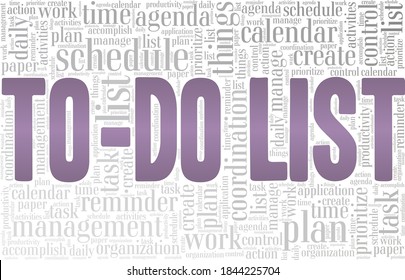 Lista de tareas pendientes ilustraciones vectoriales nube de palabras aisladas en un fondo blanco.