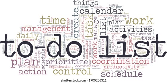 To-do list vector illustration word cloud isolated on a white background.