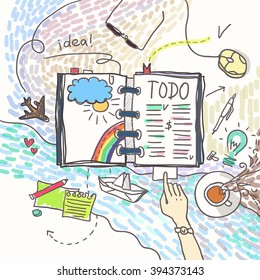 TODO plans travelbook, vector illustration