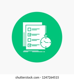 todo, task, list, check, time White Glyph Icon in Circle. Vector Button illustration