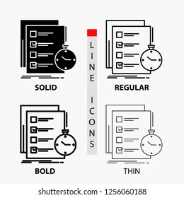 todo, task, list, check, time Icon in Thin, Regular, Bold Line and Glyph Style. Vector illustration