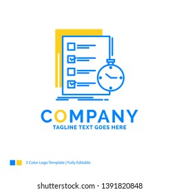 todo, task, list, check, time Blue Yellow Business Logo template. Creative Design Template Place for Tagline.