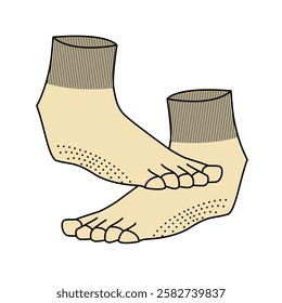 Toe socks for men and women flat sketch vector mockup template technical illustration.