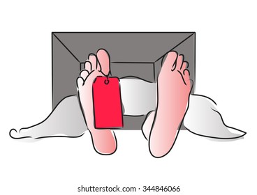 Toe tag. Hand drawing illustration
