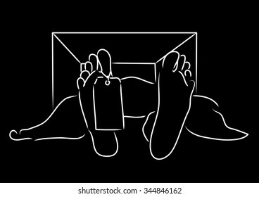 Toe tag. Hand drawing illustration