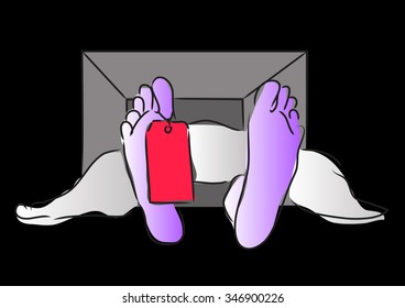 Toe tag. Hand drawing illustration
