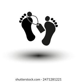 Toe tag icon. Mortuary foot symbol. Death vector graphic. Black and white.