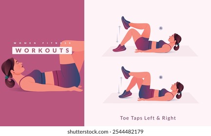 Toe Taps Left and Right exercise, Woman workout fitness, aerobic and exercises.