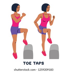 Toe taps. Sport exersice. Silhouettes of woman doing exercise. Workout, training Vector illustration