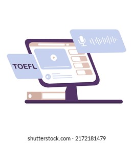 TOEFL International English Language Testing System. Vector illustration concept. Preparing for examen online classes speaking club improves languages. Isolated on white background