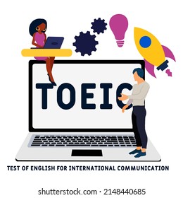 TOEIC - Test Of English For International Communication acronym. business concept background. vector illustration concept with keywords and icons. lettering illustration with icons for web banner