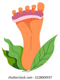 Toenail care and treatment in spa salons, manicures and pedicures for women. Beauty and selfcare, foot with leaves and decorative foliage. Special service done by professionals. Vector in flat style