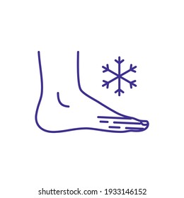 Toes frostbite RGB color icon. Skin and underlying tissues freezing. Cold exposure. Cold-injured skin. Frostbitten areas. Decreased circulation in extremities. Isolated vector illustration