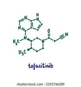 Tofacitinib Hand Drawn Vector Formula Chemical Structure Lettering Blue Green Treatment