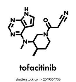 Tofacitinib Rheumatoid Arthritis Drug Molecule. Inhibitor Of Janus Kinase 3 (JAK3). Skeletal Formula.