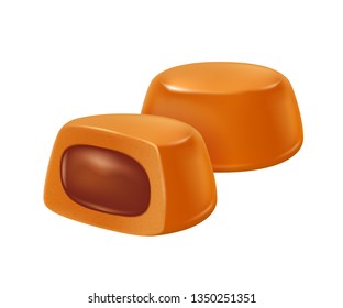 Toffee caramel with chocolate filling realistic vector illustration. Good for packaging design.