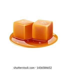 Toffee caramel with sea salt, realistic vector.