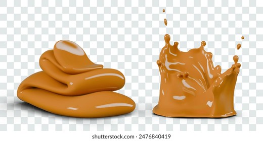 Crema de café y glaseado derretido. Conjunto de Elementos dulces realistas para decoración de confitería