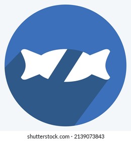 Toffee Icon in trendy long shadow style isolated on soft blue background