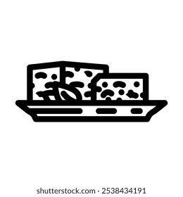 Bloque de tofu Icono de línea de comida vegana. Bloque de tofu Vector de comida vegana. Ilustración negra de contorno aislado