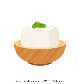 Tofu in bowl. Tofu isolated on white background. Vegetarian nutrition, healthy food.