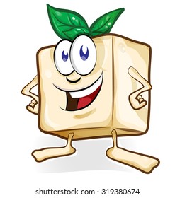 tofu cartoon with basil isolated 