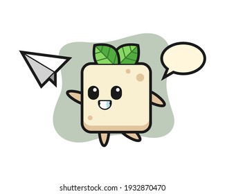Tofu cartoon character throwing paper airplane