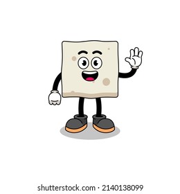 dibujos animados tofu haciendo gesto de mano de onda , diseño de caracteres