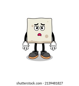 tofu cartoon illustration with sad face , character design