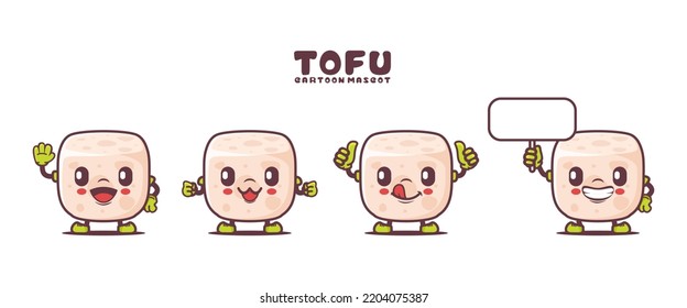 Tofu cartoon mascot with different expressions. food vector illustration.