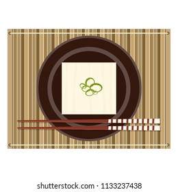 Tofu cartoon vector. food. Bamboo background. wallpaper.