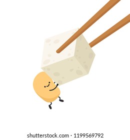 Tofu cartoon vector. soy bean character.
wallpaper. free space for text.