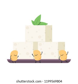 Tofu cartoon vector. soy bean character.
wallpaper. free space for text.