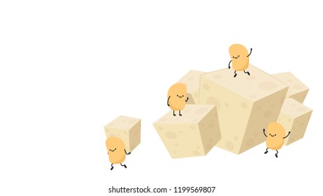 Tofu cartoon vector. soy bean character.
wallpaper. free space for text.