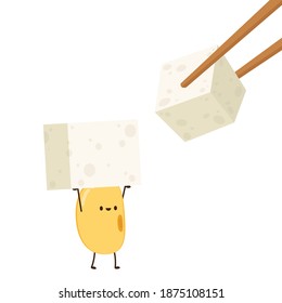 Tofu cartoon vector. Soybean character. free space for text.