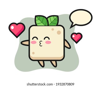 Tofu character cartoon with kissing gesture
