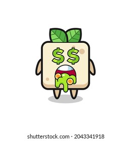tofu character with an expression of crazy about money , cute style design for t shirt, sticker, logo element