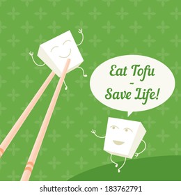 Tofu characters and chopsticks vector illustration